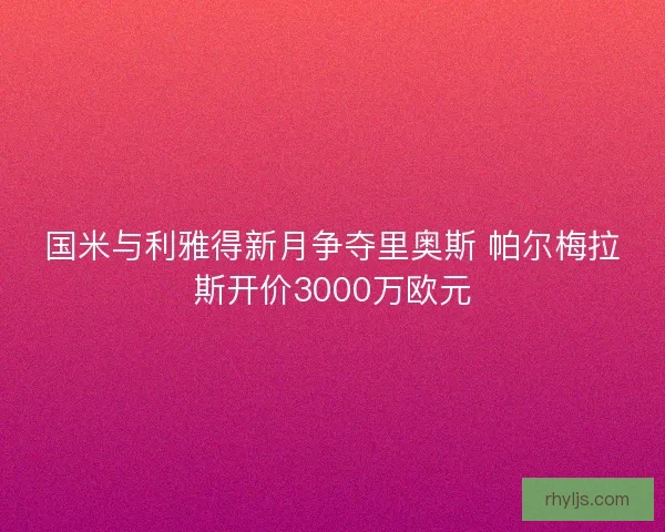 国米与利雅得新月争夺里奥斯 帕尔梅拉斯开价3000万欧元